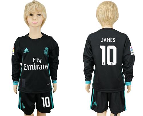 Real Madrid #10 James Away Long Sleeves Kid Soccer Club Jersey - Click Image to Close